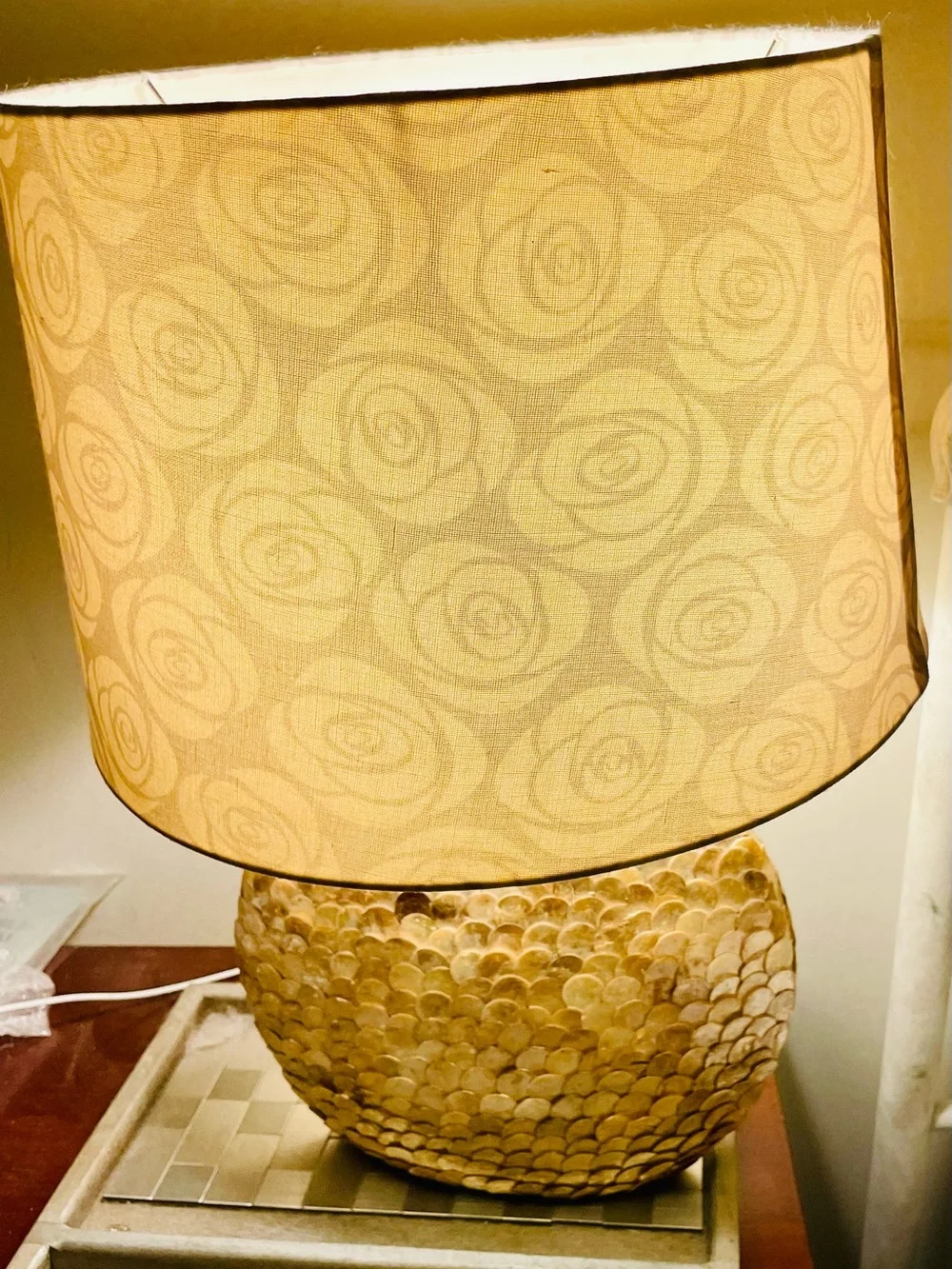Pair of Mother of Pearl Disc Design Decorative Table Lamps - Home Accents